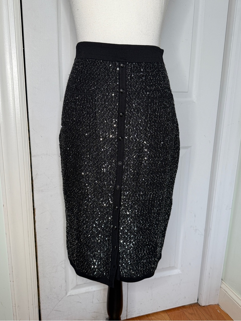 NWT The Kooples Sequin Embroidery Edgy Grunge Pencil Skirt